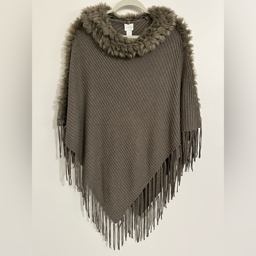 Chico’s Faux Fur Finley Knit Poncho
